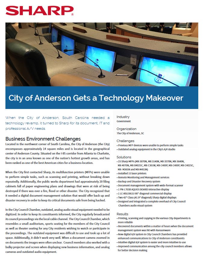 Sharp, City Of Anderson, Case Study, LA Office Solutions