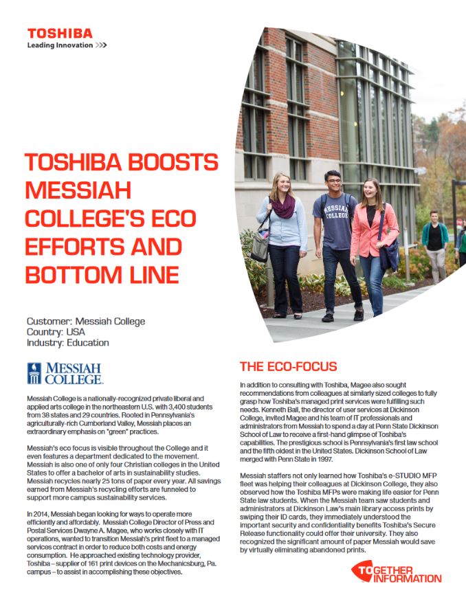 Messiah College Case Study, Toshiba, LA Office Solutions