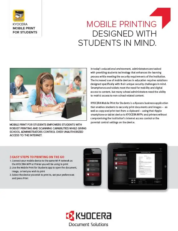 Kyocera, Software, Mobile, Cloud, Mobile Print For Students, education, LA Office Solutions