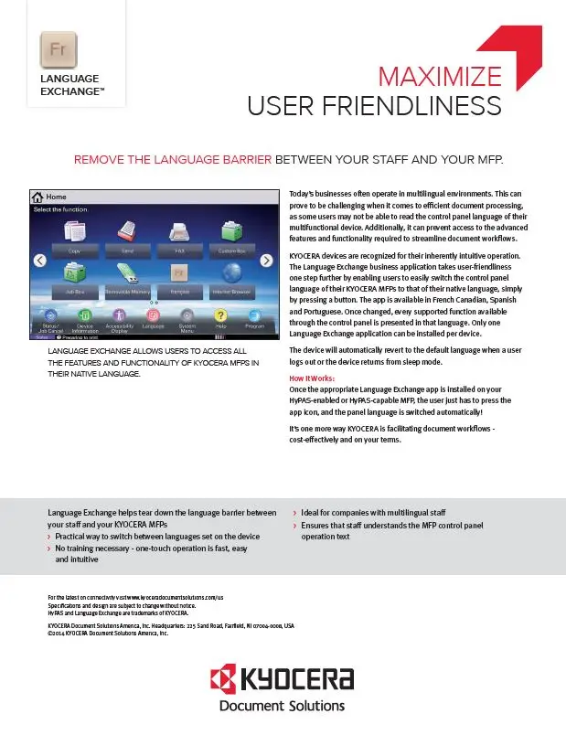 Kyocera, Software, Network Device Management, Language Exchange, LA Office Solutions