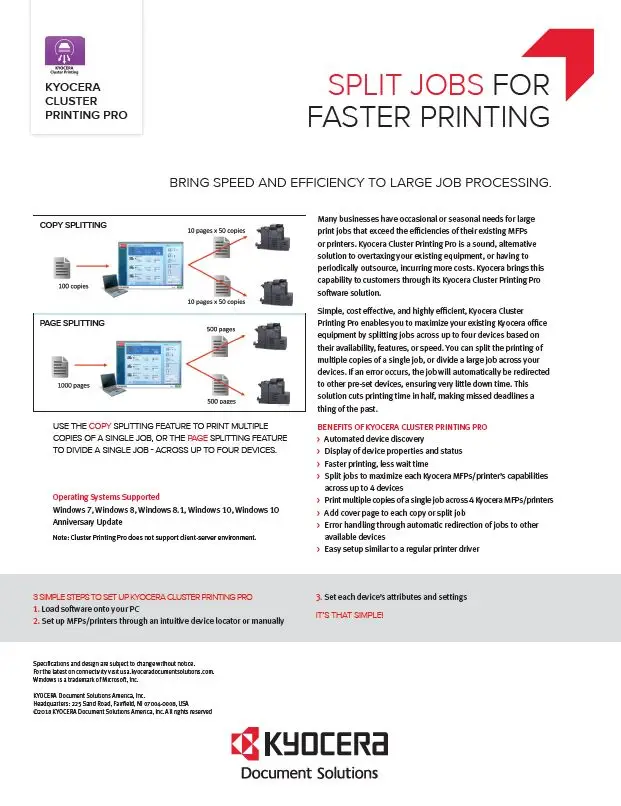 Kyocera, Software, Output Management, Kyocera Cluster Printing, LA Office Solutions