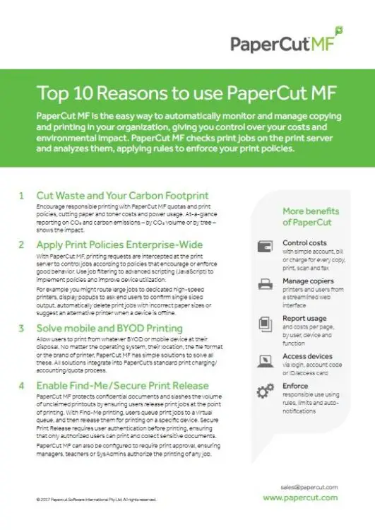Top 10 Reasons, Papercut Mf, LA Office Solutions