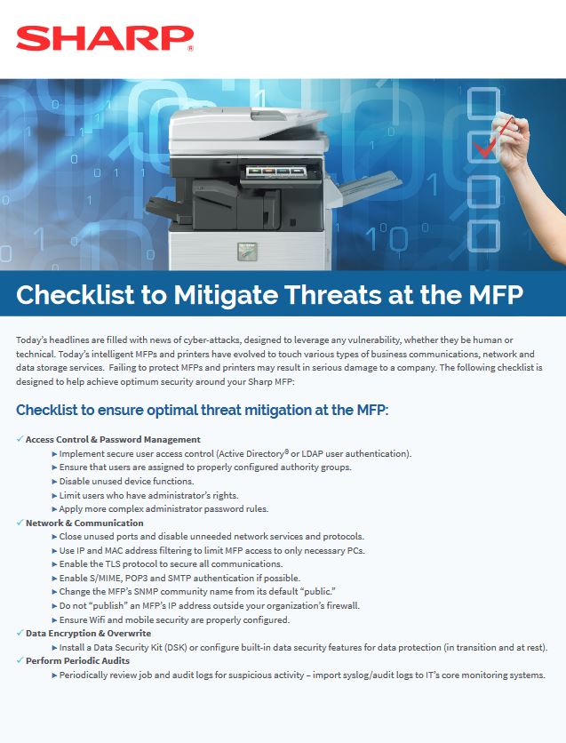 Mfp Security Checklist, Sharp, LA Office Solutions