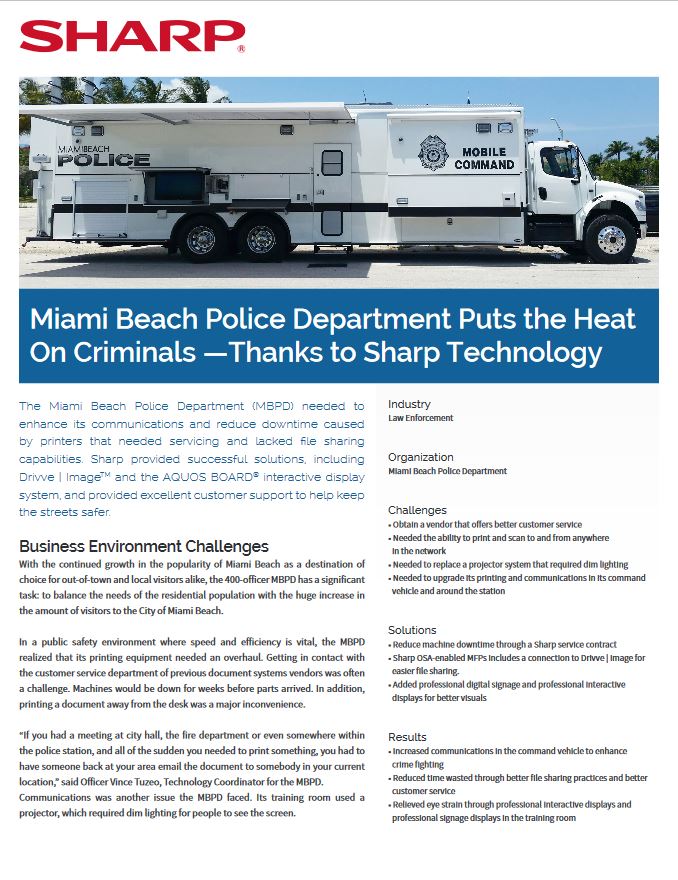 Sharp, Miami Police, Case Study, LA Office Solutions