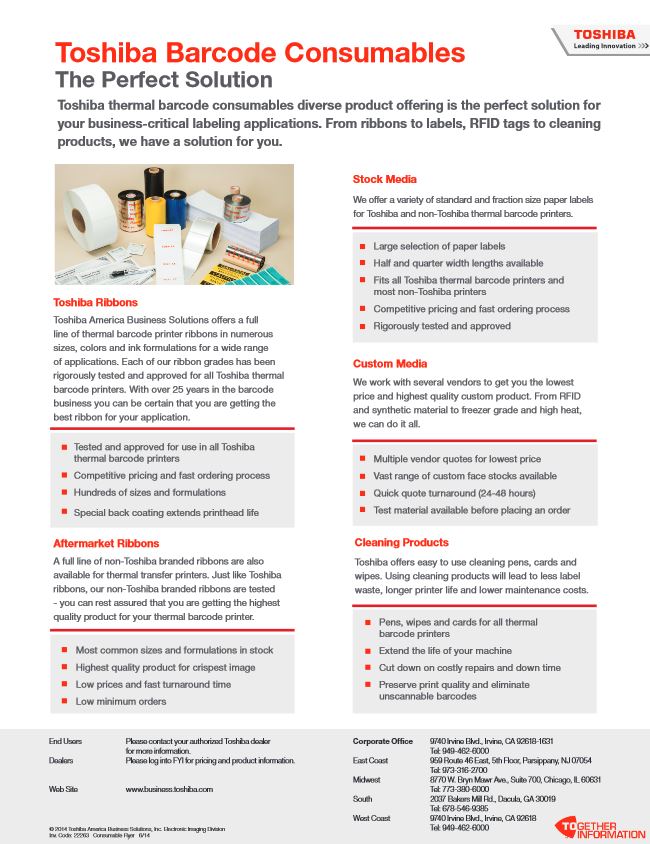 barcode printer, supplies, Toshiba, thermal, toner, LA Office Solutions