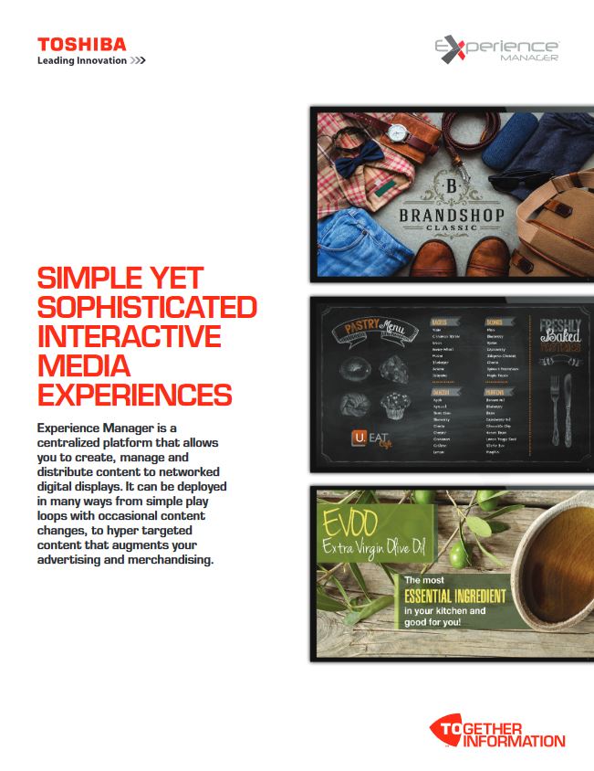 Experience Manager, Brochure, Digital Signage, Toshiba, LA Office Solutions