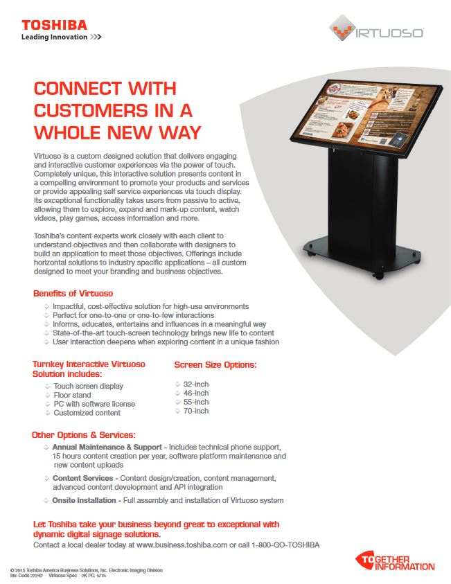 Virtuoso, Brochure, Digital Signage, Toshiba, LA Office Solutions